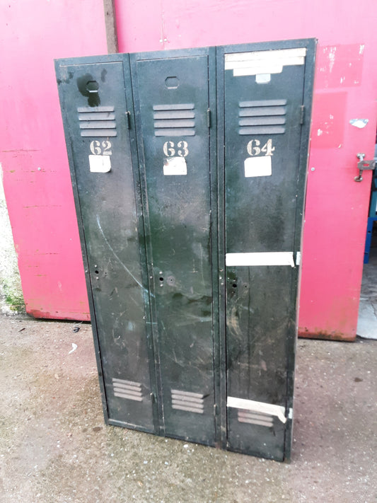 Bank of 3 Vintage Workshop Metal Lockers