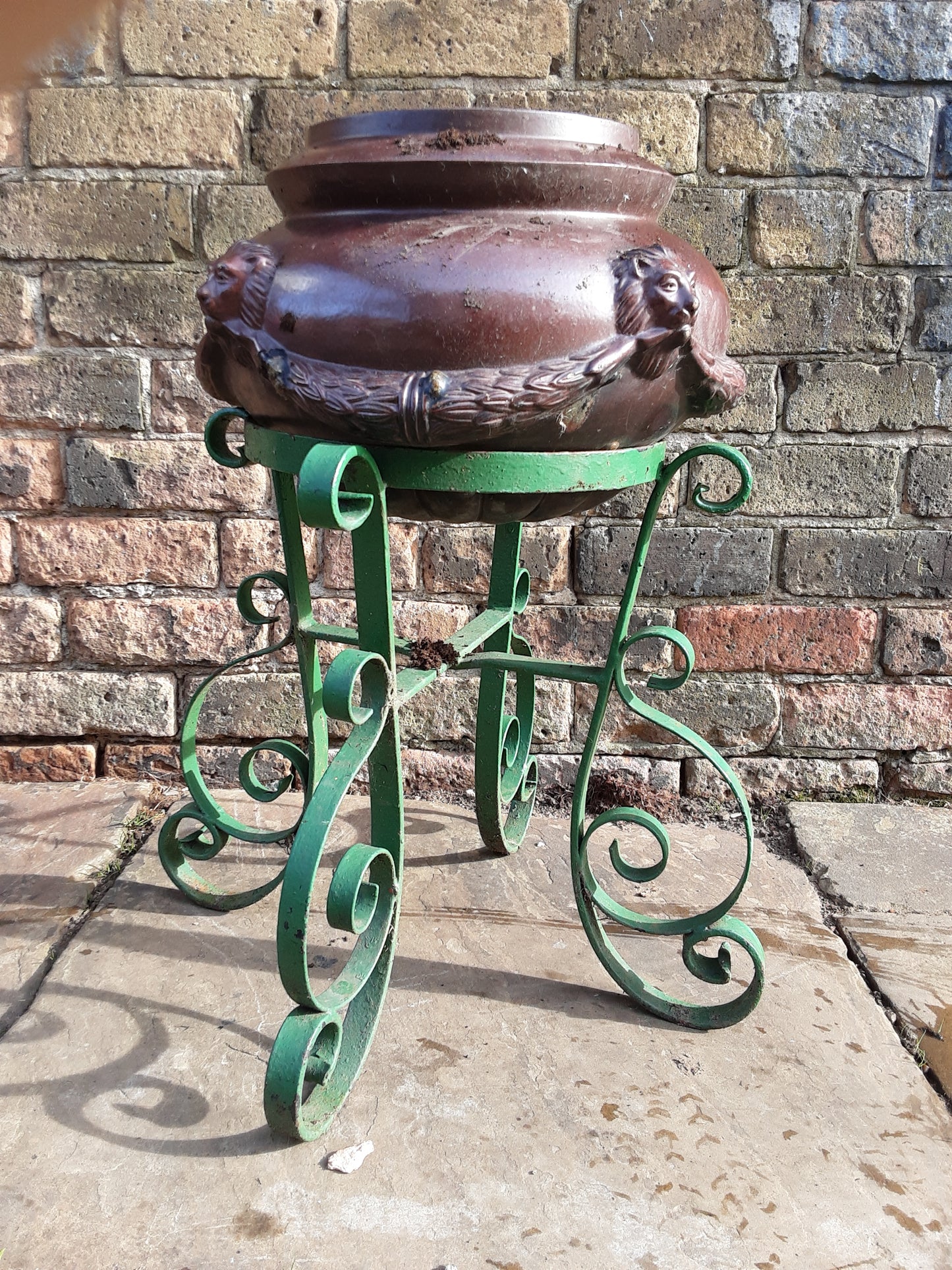 Crown Derby Garden Planter with Wrought Iron Stand